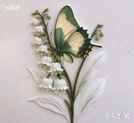 Момина сълза клонка с кацнала пеперуда силиконов молд форма фондан шоколад декор украса, снимка 3 - Форми - 51371793