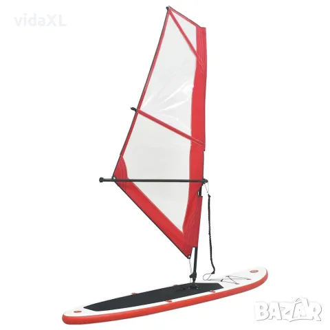 vidaXL Комплект надуваем стендъп падъл борд с платна, червено и бяло（SKU: 92209）