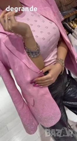  🎀Дамско Сако Gucci с Блестящи Камъчета в Розово