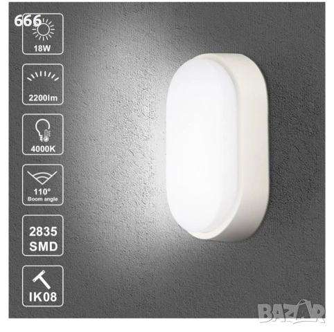 18 W LED 4000 K IP65 Овална стенна лампа с бяла рамка за вътрешна и външна употреба