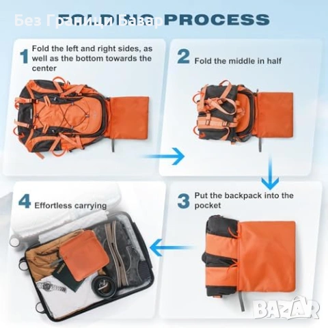 Нова Сгъваема раница 40L за туризъм къмпинг преходи и пътуване с отделение за обувки и джобове, снимка 7 - Раници - 54142660