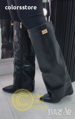 Ботуши на платформа - черна кожа - K-40