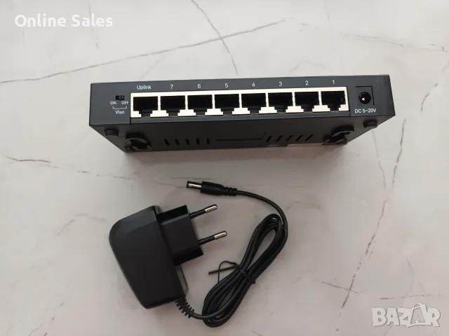 Суич 8-порта, Switch 8 port, осемпортов суич, 1GB, 1000MB + адаптор, снимка 2 - Суичове - 56150561