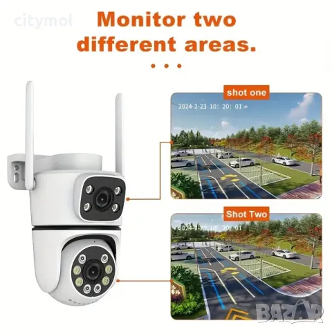 Двойна Smart WiFi безжична IP камера 5MP всяка, FULL-HD нощно виждане, SD карта, снимка 5 - IP камери - 46907426
