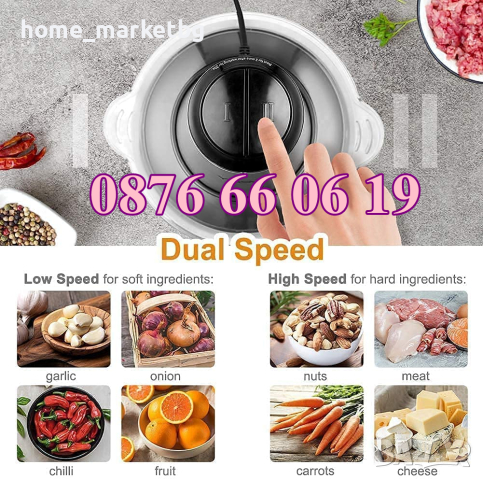 Професионален кухненски чопър 2 литра с 2 скорости 1200W, снимка 2 - Чопъри и пасатори - 44667209