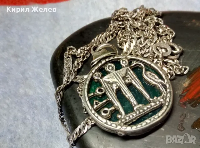 ИТАЛИАНСКИ ДАМСКИ МЕДАЛЬОН от СРЕБРО и СТЪКЛЕНА ПАСТА Paste Vitree Със СРЕБЪРНА 925 ВЕРИЖКА 25868, снимка 8 - Колиета, медальони, синджири - 49913225