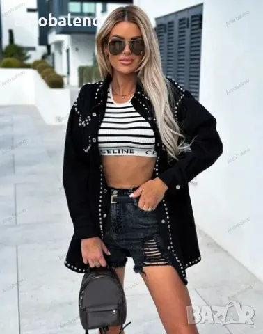 Дамско дънково яке с нитове в ретро уличен стил , снимка 4 - Якета - 47635311