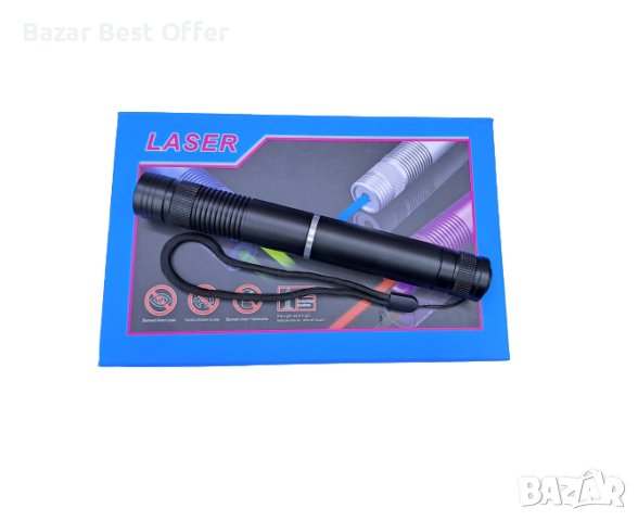 Мощен метален син лазер с акумулаторни батерии и 5 приставки, снимка 3 - Друга електроника - 40375759