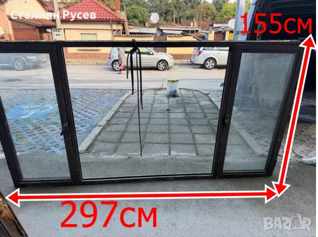 140933 метална ламаринена дограма прозорец 155 / 297 см 90 евро смр -цвят тъмно кафяв - с 2 отваряем, снимка 2 - Дограми - 56067362