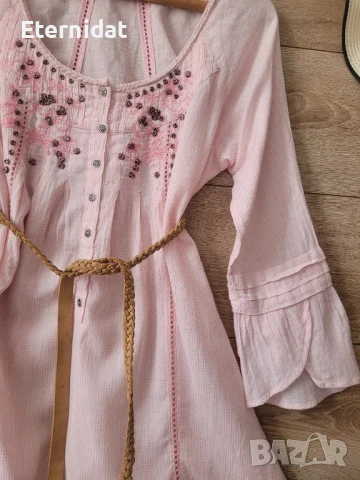 Розова блузка с бродерии памучна материя , снимка 3 - Туники - 50851728