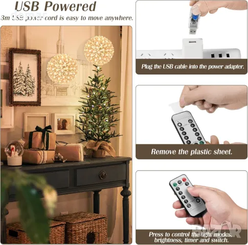 Lewondr Коледни светлини за прозорци, захранвани с USB, 2 броя, снимка 6 - Декорация за дома - 47978787