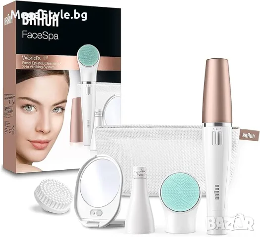 Мини епилатор и уред за почистване на лице Braun FaceSpa 851V, система 3 в 1, Бял/Златист