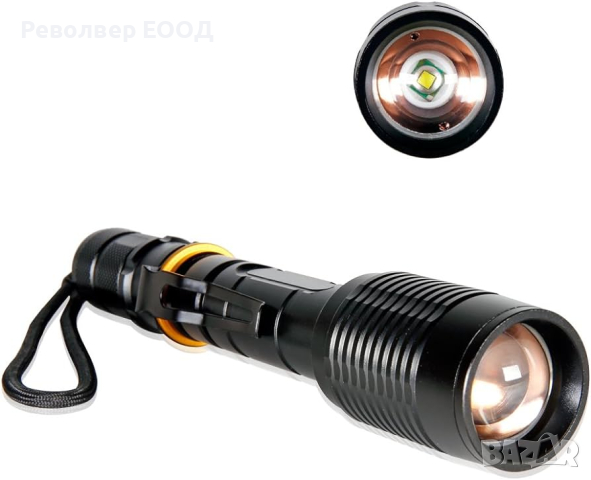 Тактически LED Фенер UltraFire, с батерии и зарядно, снимка 2 - Екипировка - 44759598