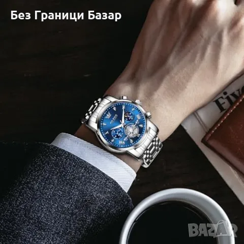 Нов Мъжки хронограф часовник неръждаема стомана водоустойчив аксесоар, снимка 3 - Мъжки - 49483502