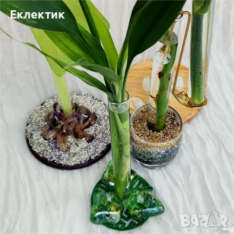 Вази с епруветки. Дърво, полускъпоценни камъни, мъниста, хербарий. Богат избор, снимка 7 - Вази - 50040794