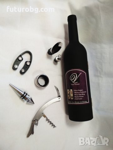 Комплект от 5 аксесоара за вино - във форма на бутилка., снимка 6 - Подаръци за мъже - 31783376