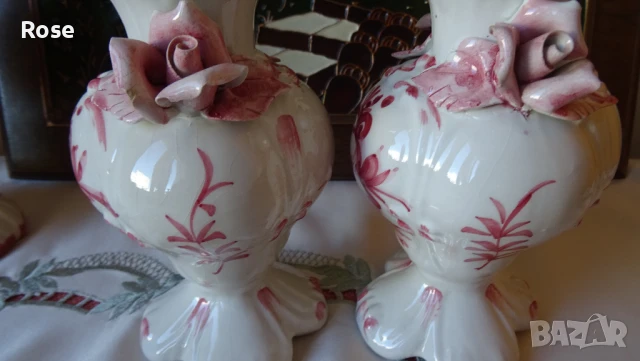 Комплект вази Bassano Italy с рози и цветен декор., снимка 13 - Вази - 50988749