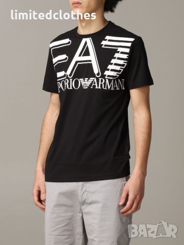 EMPORIO ARMANI EA7 Black Large Logo Print Slim Fit Мъжка Тениска size XL (M / L)