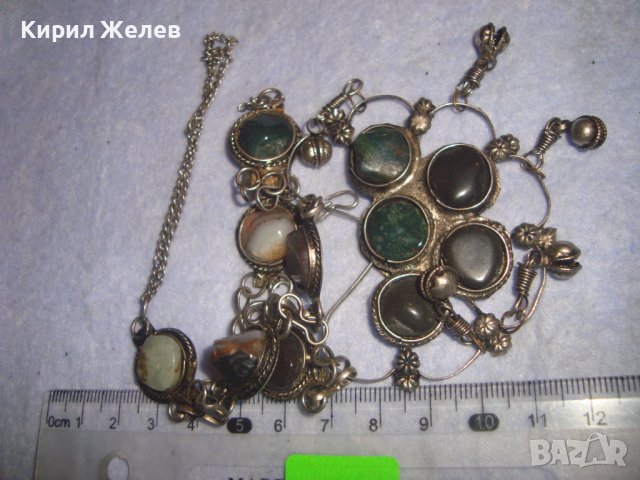 СТАРА СКЪПОЦЕННА ЕТНО СТИЛ ОРИЕНТАЛСКА ПОСРЕБРЕНА ОГЪРЛИЦА НАТУРАЛНИ КАМЪНИ НЕФРИТ АХАТ ЯСПИС 70881 , снимка 10 - Антикварни и старинни предмети - 37395584