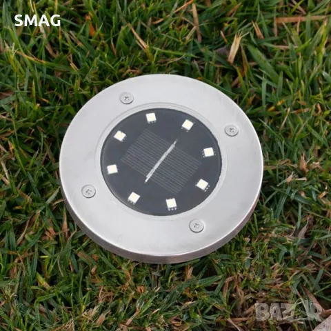 Слънчев соларен фенер Сребърна кръгла морава 8 Led 11.5cm S_1176811, снимка 4 - Соларни лампи - 49921094