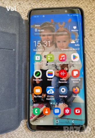 Samsung S9, 64GB, dual sim, color Coral Blue, комплект – телефон, кутия, зарядно, кабел и 3 калъфа.
