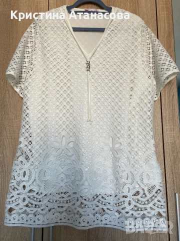 Уникална блуза бяла, цялата от бродерия - 2XL, снимка 7 - Туники - 52399322