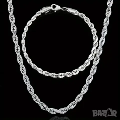 Сребърен комплект синджир и гривна