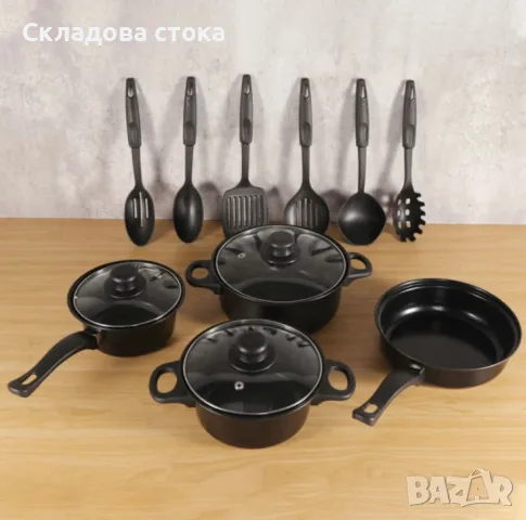 Комплект съдове за готвене от 13 части,незалепващо покритие,за използване на индукционни котлони , снимка 2 - Съдове за готвене - 55846704