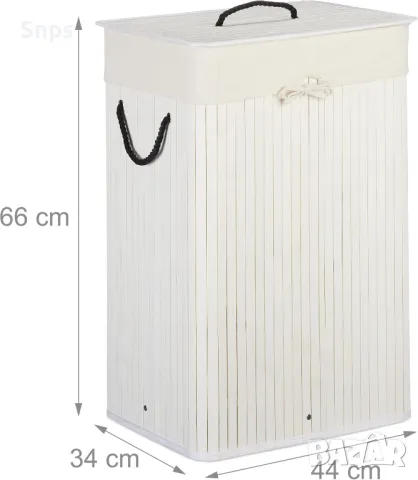 Бамбуков кош за пране Relaxdays, сгъваема кошница с капак, 80 л, правоъгълен, 2 вътрешни торби , снимка 2 - Други стоки за дома - 48513069