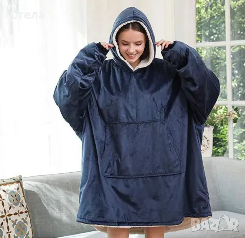 Плюшено пухкава одеяло с ръкави и качулка, плюшен суитчър , снимка 3 - Други - 47648382