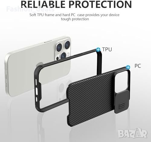 Нов калъф за телефон iPhone 15 Pro Max Капак с Плъзгаща Защита на Камерата Черен Айфон кейс, снимка 5 - Калъфи, кейсове - 42558333