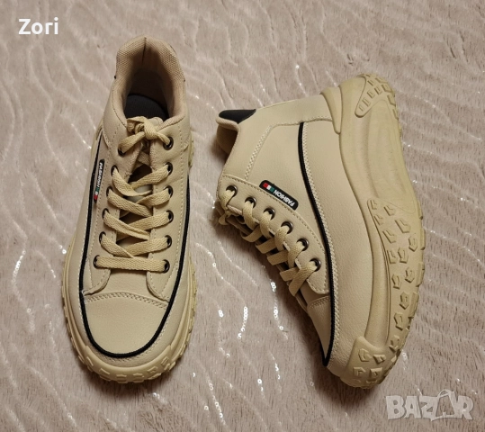 Бежови спортни боти с дължина на стелката 23см - за широк крак, снимка 3 - Дамски боти - 52634750