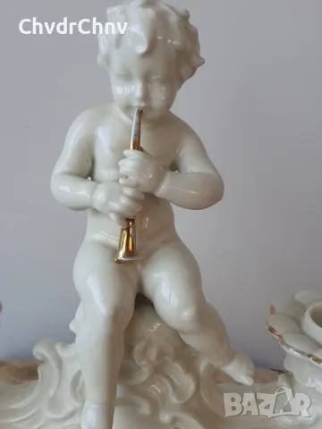 Schaubach-Kunst Wallendorf 23см/Валендорф стар немски порцеланов свещник/бял-двоен-дете-злато, снимка 3 - Антикварни и старинни предмети - 49117823