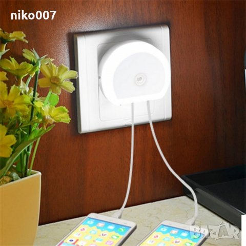 2 в 1 зарядно за телефон 2хUSB+мини лед нощна лампа, снимка 3 - Оригинални зарядни - 29623465