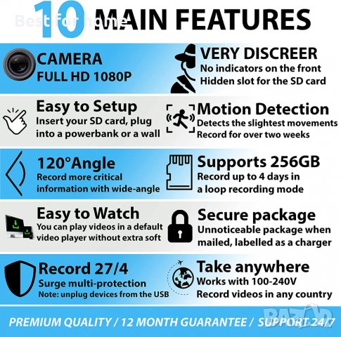 Скрита камера- зарядно  HD от KDXF, снимка 3 - Камери - 39310796