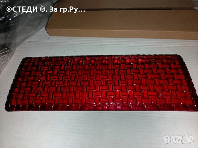 Кристална правоъгълна чиния 42 см, червена/златна