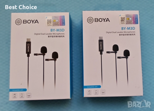 Двоен кабелен микрофон Boya BY-M3D с USB Type-C, снимка 6 - Микрофони - 52818965