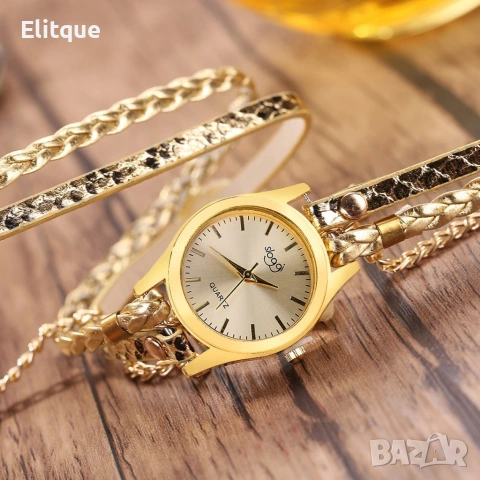 Дамски ръчен часовник тип гривна с верижки за увиване около китката. Цветове - бял или златен., снимка 5 - Дамски - 53376176