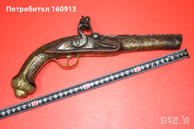 Кремъчен пистолет с орнаменти и сребро по цевта. Работещ., снимка 12 - Антикварни и старинни предмети - 52828988