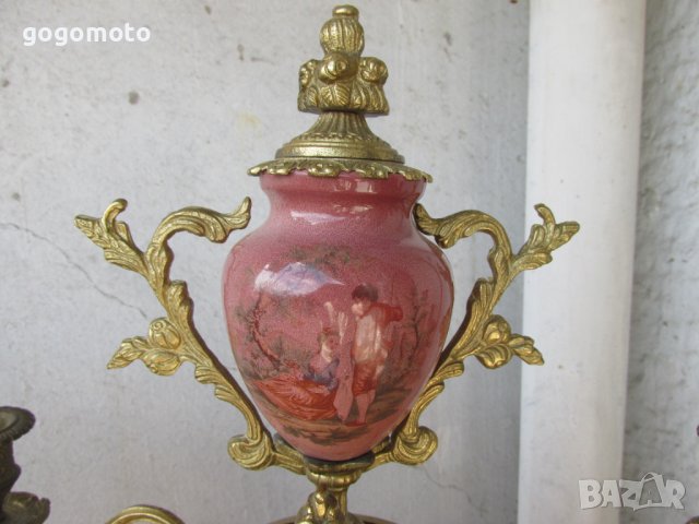 Рядък Каминен Часовник Бронз, Франция,Стар, старинен, арт, античен, винтидж масивен бароков каминен 