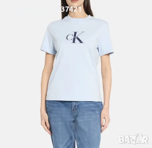 Дамска тениска Calvin Klein в нежен светлосин, снимка 3 - Тениски - 55925877
