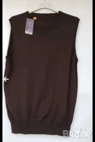 Мъжки тъмно кафяв пуловер без ръкави,