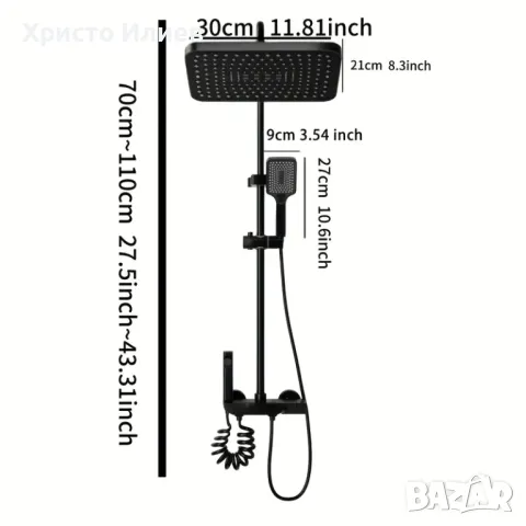 Душ система със стенен термостатен смесител Черен, снимка 9 - Душове - 47955082