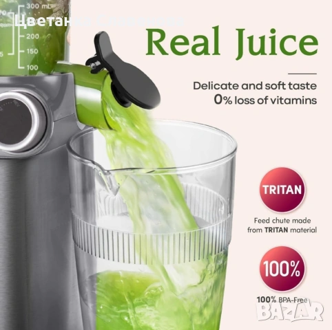 Бавна сокоизстисквачка Anybear, 200W студено, подходяща за цели плодове и зеленчуци, снимка 2 - Сокоизстисквачки и цитрус преси - 53983680