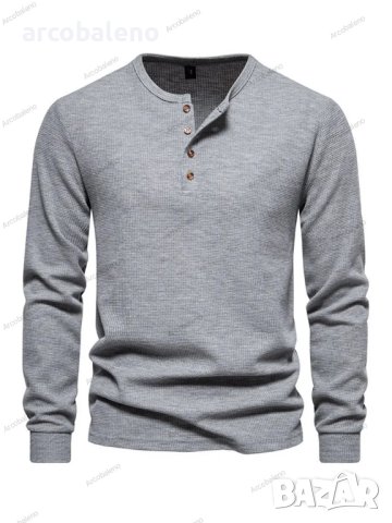 Мъжка тениска с дълги ръкави и четири копчета с гофрирано деколте, 6цвята , снимка 5 - Тениски - 42784166