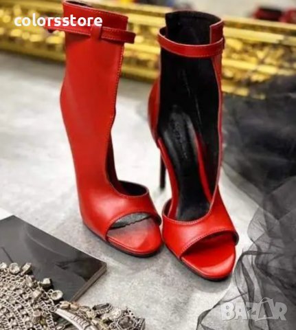  Летни боти на ток - червена кожа - ST31