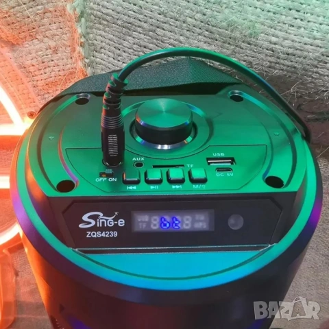 Мощна Преносима Bluetooth Тонколона ZQS4239S с LED Светлини, FM Радио и Караоке Микрофон, снимка 18 - Тонколони - 54366003
