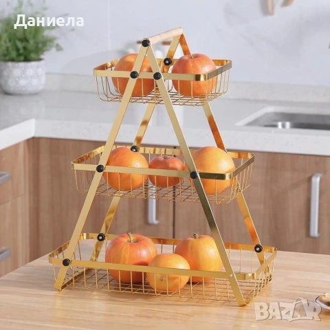 Триетажна метална поставка за плодове Cheffinger – златист дизайн, максимална организация и стил, снимка 3 - Други стоки за дома - 53180834