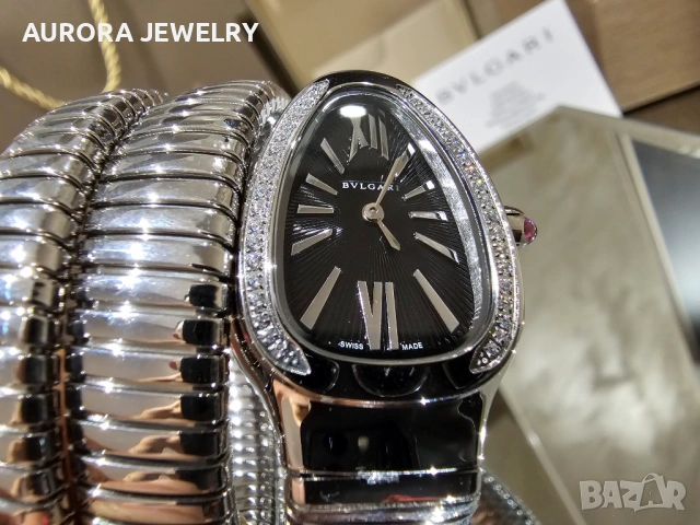 BVLGARI Serpenti Tubogas Snake Silver Black Diamonds Дамски Часовник, снимка 10 - Дамски - 53058164