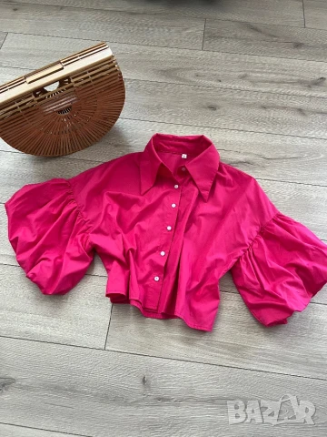 Къса цикламена риза, снимка 4 - Ризи - 50756880